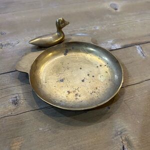 Brass Trinket Dish with Duck Figureine